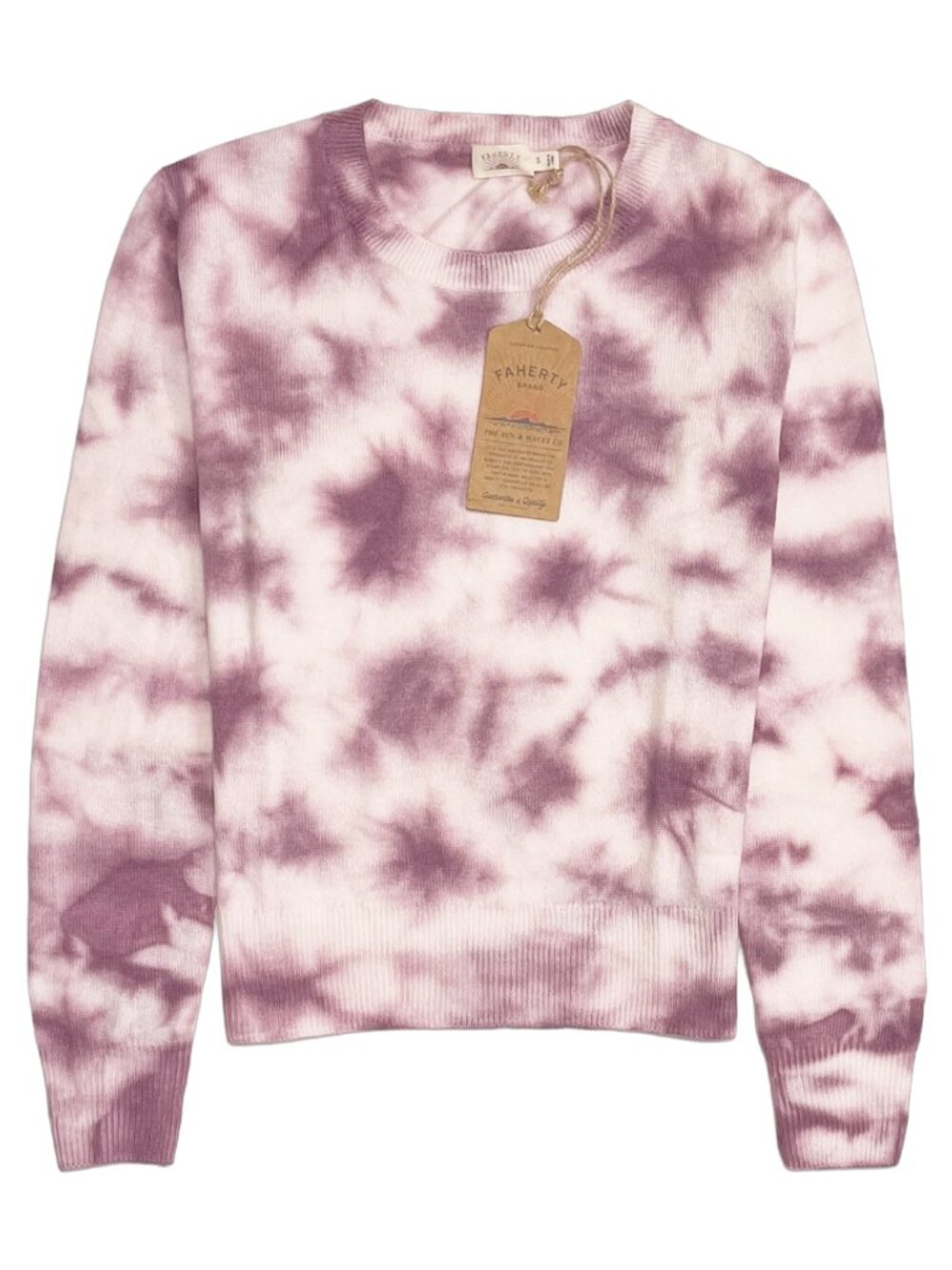 Faherty 100% Cashmere Crewneck Sweater Orchid Tie Dye S NWT